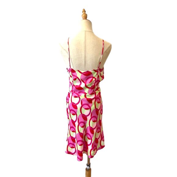 Zara Retro Print Satin Mini Slip Dress Pink Green Multicolor Medium Corset NEW - Picture 3 of 9